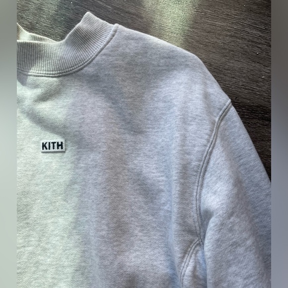 KITH Mockneck Crewneck Sweatshirt Light Grey Sz S 100% Cotton Heavyweight - Picture 8 of 11